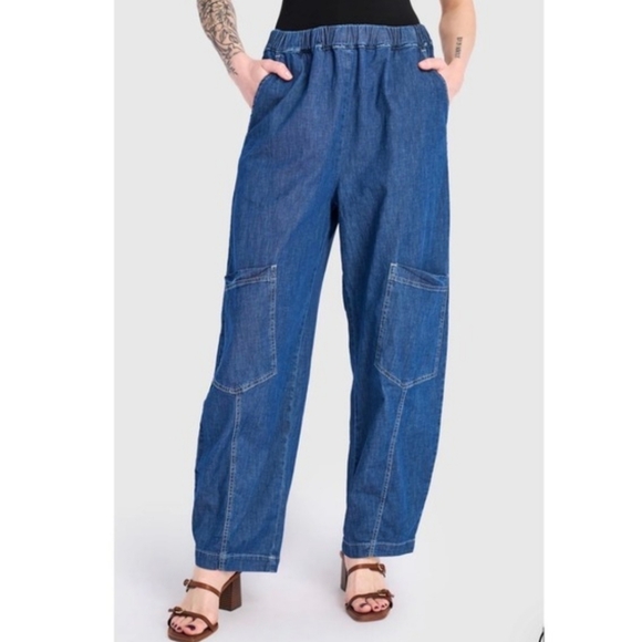 Alembika Pull On Wide Leg Denim Pants Size 12/14 - Picture 2 of 12